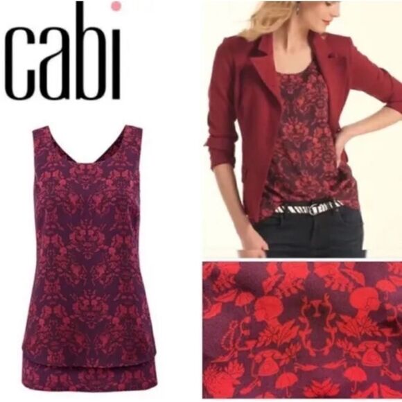 Cabi Cameo Top Red/Purple Sleeveless Blouse Toile V-neck Reversible. Medium. EUC - Picture 2 of 7